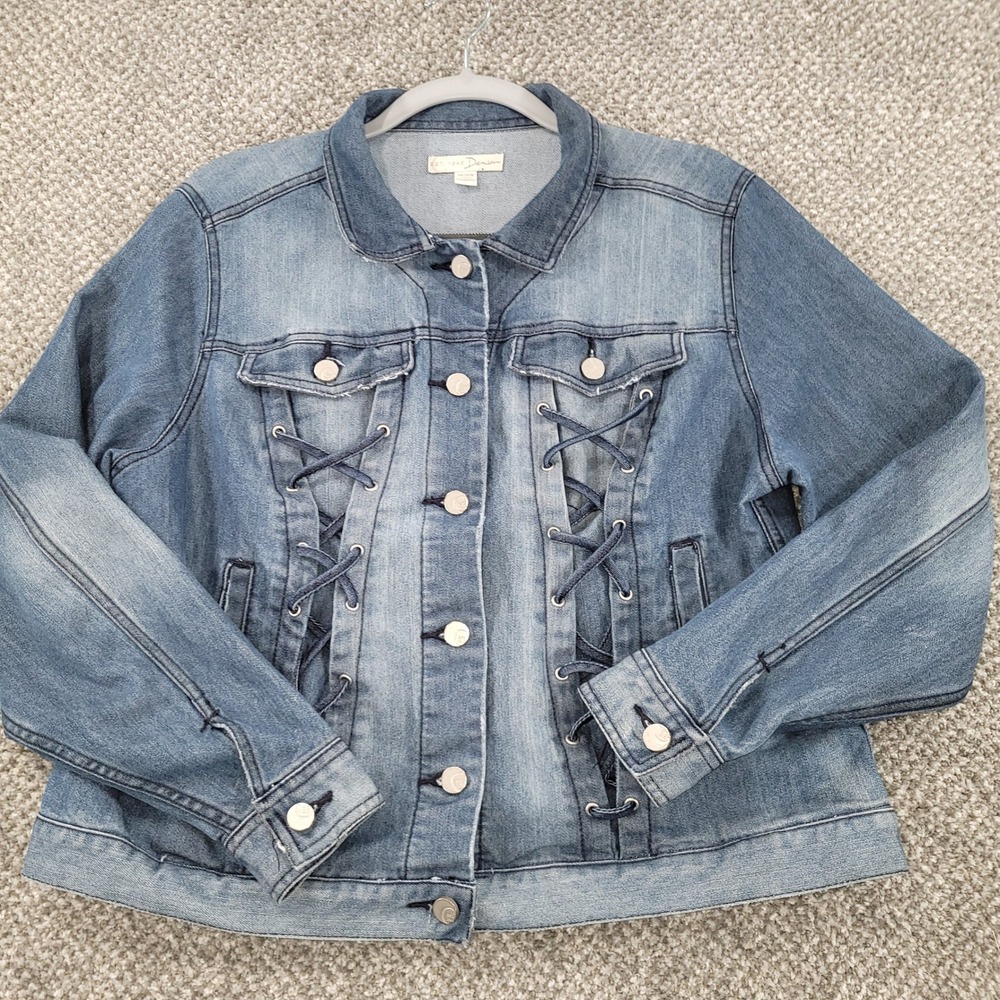 C. 1946 Denim Lace Up Front Jean Jacket Medium Wash Blue Womens 14/16W
